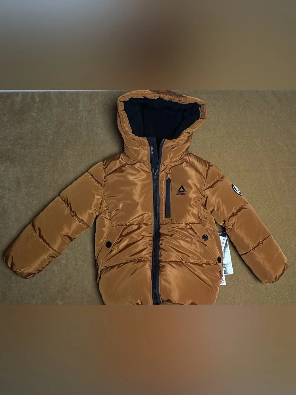 Kids Reebok Brown and Black Puffer Jacket NWT